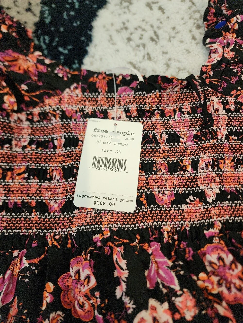 Free People Sweet Escape Smocked Flowy Prairie Maxie Dress Black Pink Floral XS